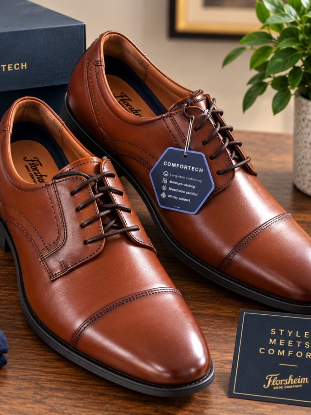 NEW Florsheim Finance Cap Toe Oxford Brown Leather Men’s 12 3E EEE NIB